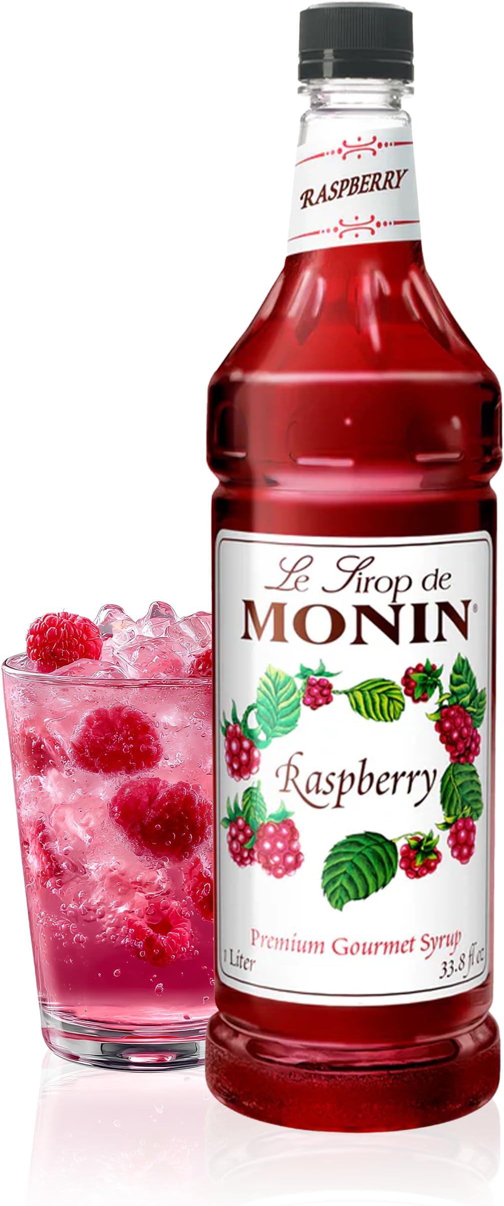 Monin Flavored Syrup, Raspberry, 33.8-Ounce Plastic Bottle (1 liter) by Monin [Foods]
