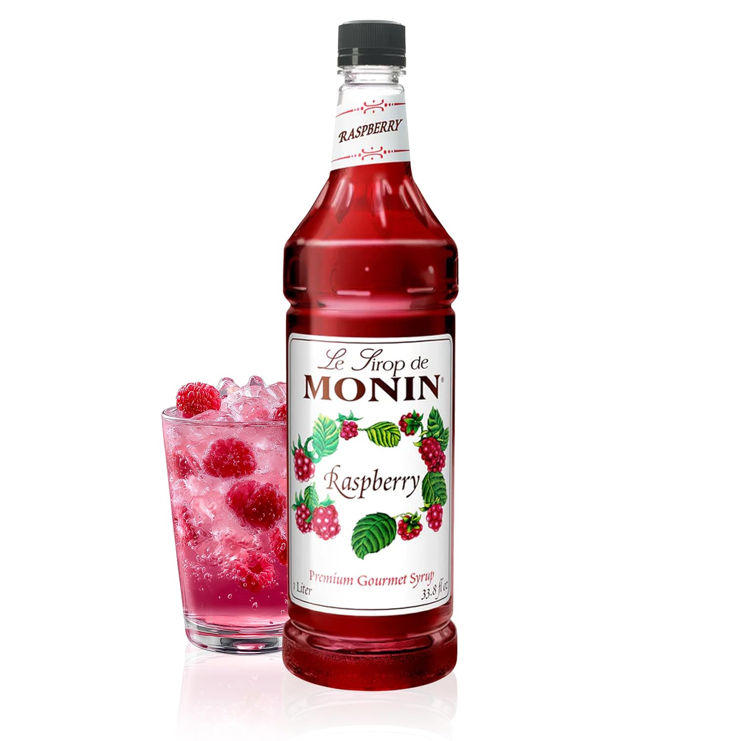 Monin - Raspberry Syrup, Sweet and Tart, Great for Cocktails and Lemonades, Gluten-Free, Non-GMO (1 Liter)