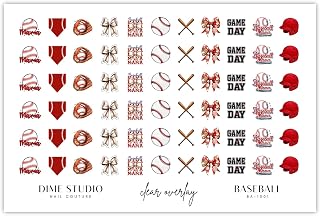 Baseball Nail Decals Softball Mom Nail Art Bows Baseball Bat Nail Designs Water Transfer Clear Overlay (BA-1001)