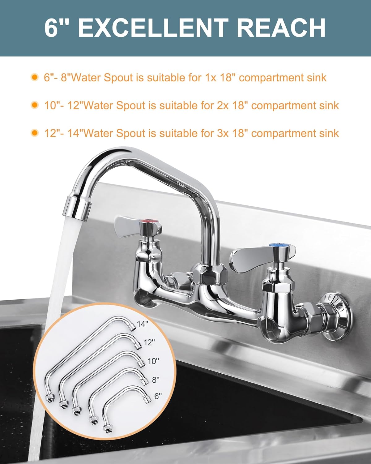 G3/4 Internal Thread Commercial Faucet Swivel Spout Replacement: iVIGA 6“ Add-on Swing Nozzle - Chrome Polished Spout Replacement For Commercial Kitchen Sink Faucet - 1.8gpm/ 2.2gpm Aerator