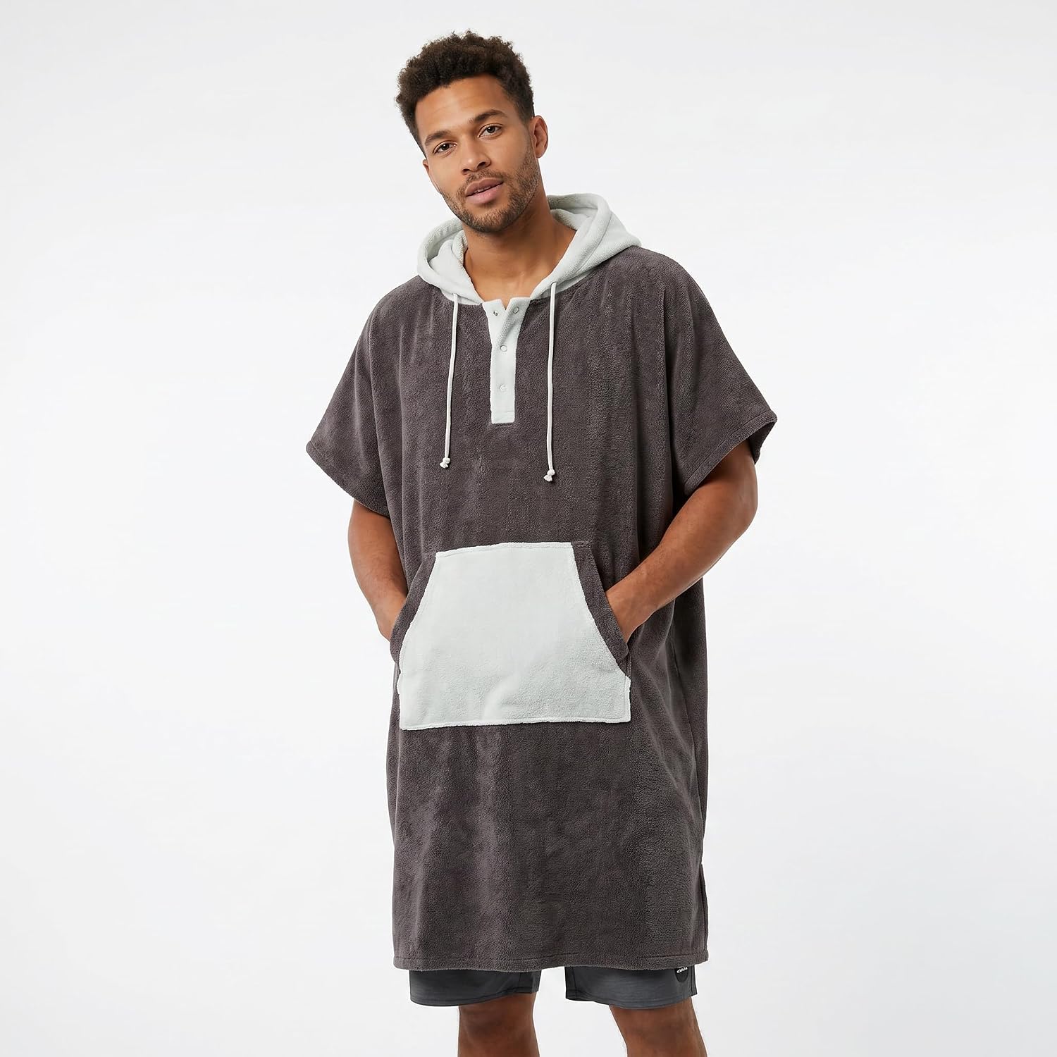 Arconiz Hooded Poncho Towel – 450 GSM Cotton Terry Surf Changing Robe, Wearable Beach Cover Up & Towel Poncho for Men & Women, Absorbent Quick Dry Hooded Towel – Gray L/XL