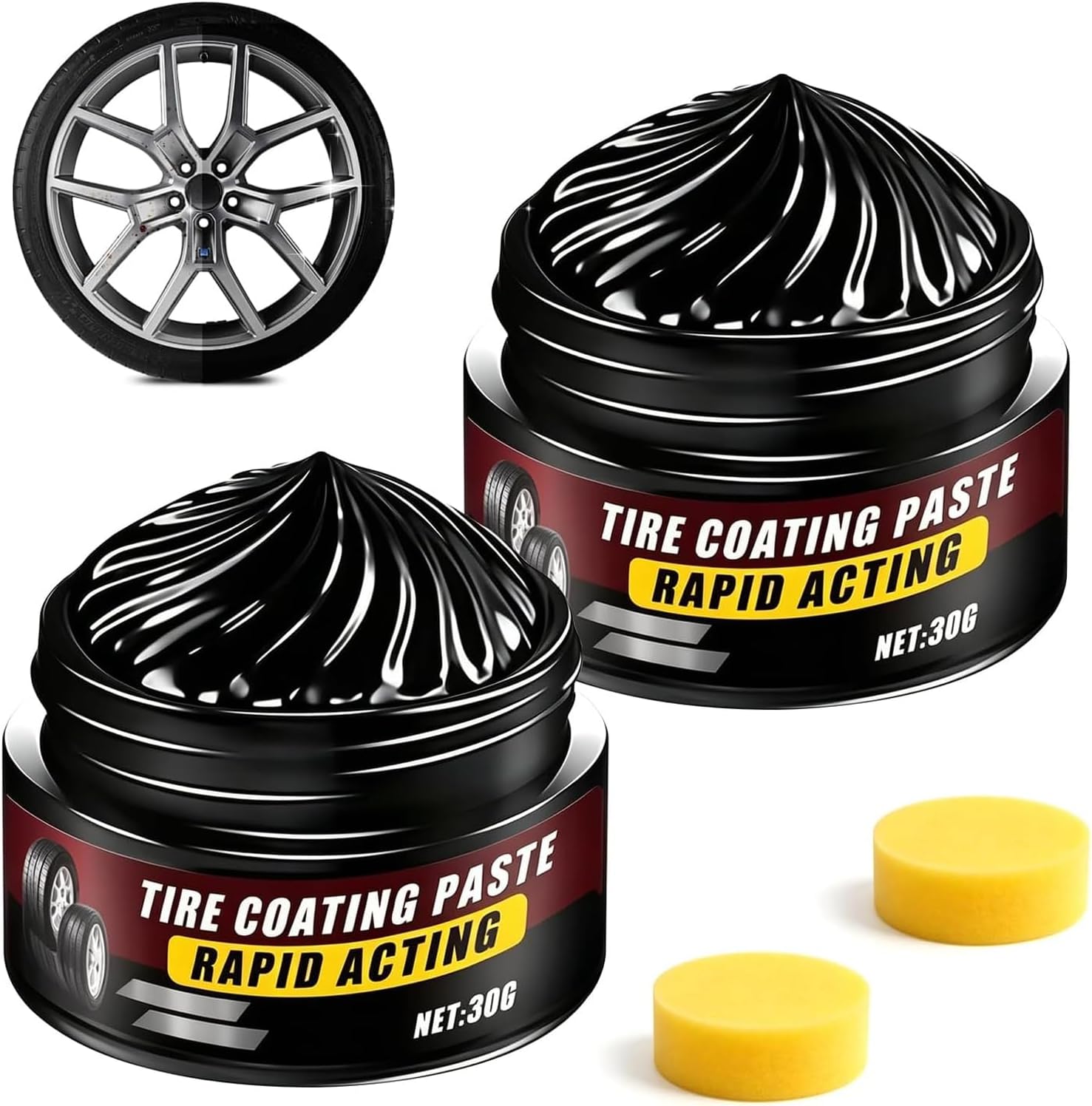 2 Pcs Premium Tire Coating & Trim Restorer Bring Back the Original Deep Black Shine to Rubber and Plastic,Car Detailing Kit Tires Shines Applicator Shiny Stuff
