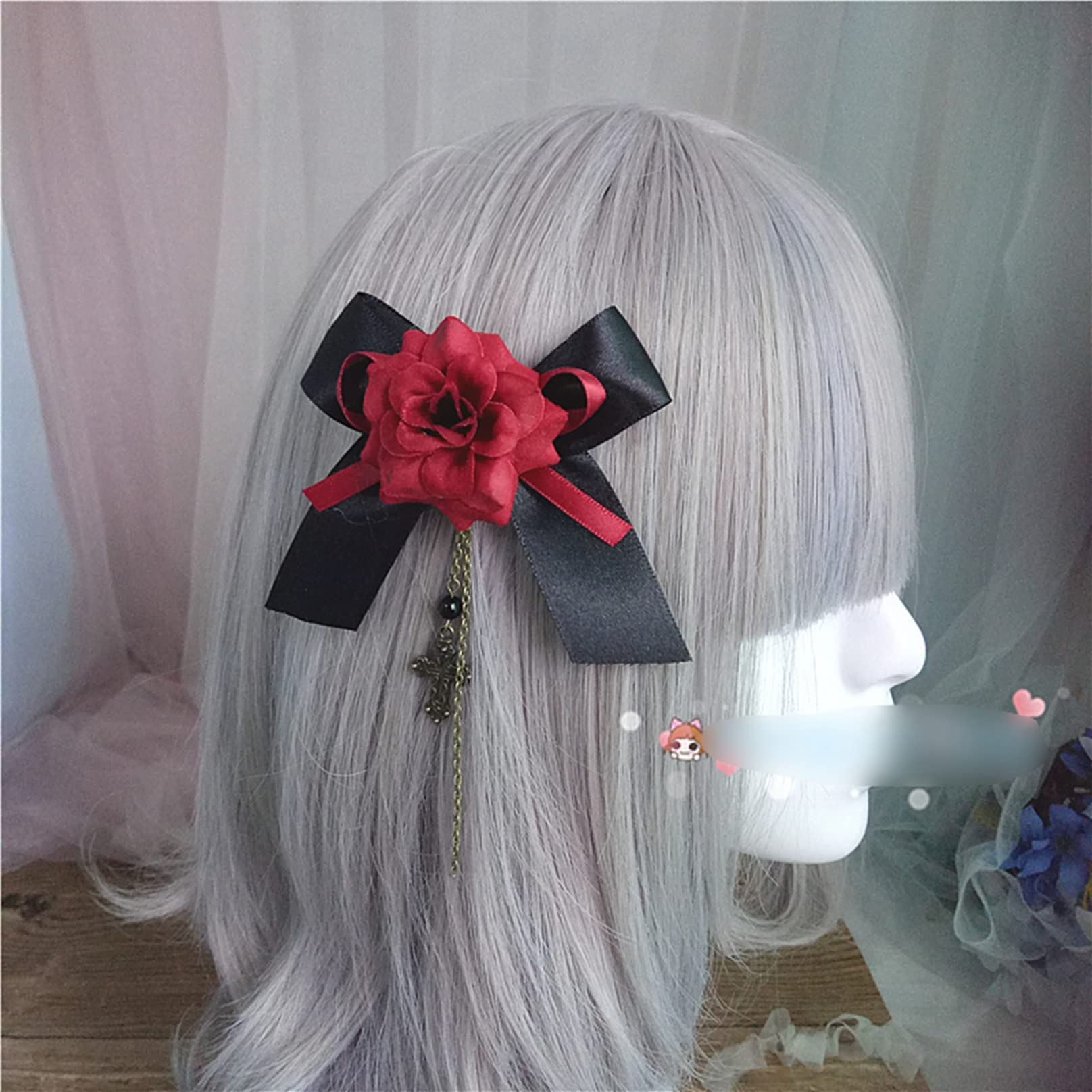 Amazon.co.jp: ヘッドドレス 暗黒系 吸血鬼 薔薇 パール 赤 黒