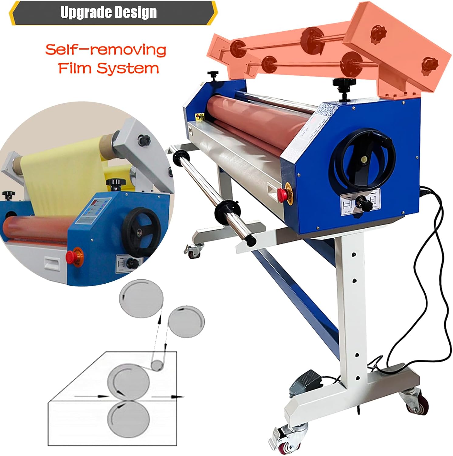 INTSUPERMAI 63 in Semi-Automatic Cold Laminator Machine Automatic/Manual Cold Laminator Wide Format Cold Laminating Machine with Self-Removing Film System Soft Rubber Roller 110V