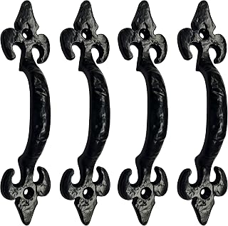 AKATVA 154mm Premium Cabinet Pulls -Black Powder Coated Kitchen Cabinet Handles 4 Pack -Antique Cabinet Hardware for Drawer -Farmhouse Cupboard Pull Set for Cabinets -Heavy Duty Cast Iron Handle Kit