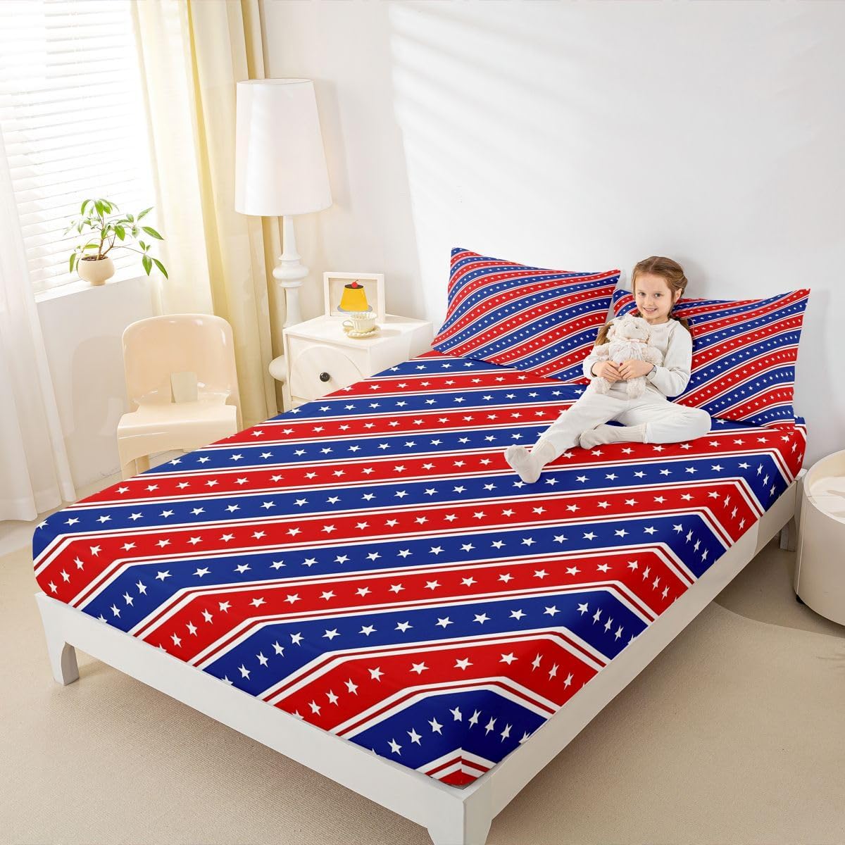 Retro Star Print Kids Twin Size Bed Sheets,2-Piece,Deep Pocket