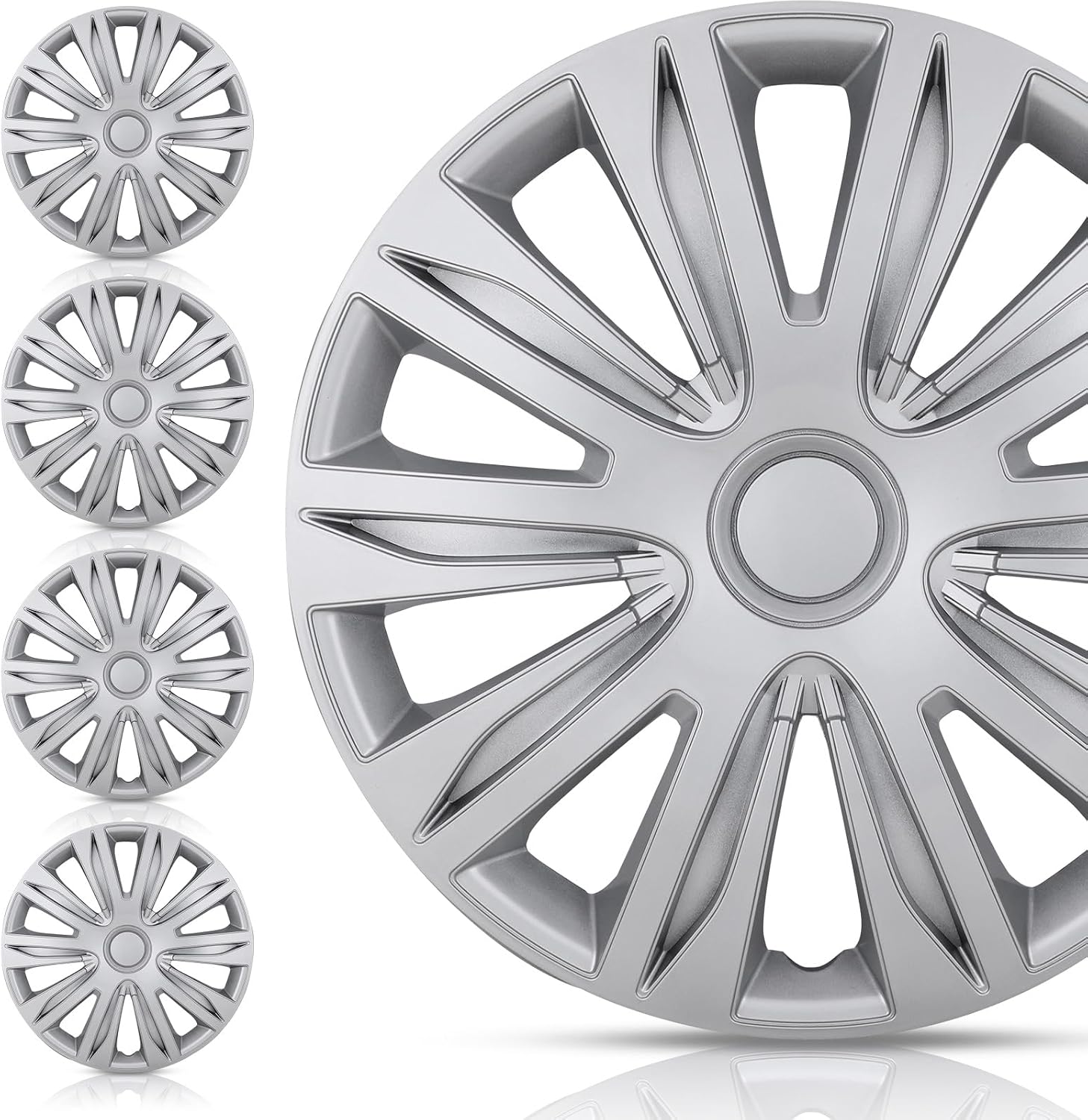 14 Inches Wheel Rim Cover Hubcaps, Hubcap Wheel Cover Replacement for Car Truck SUV R14 Universal ABS Hub Caps Wheel Covers Accessories Set of 4 Silver Color - 5083 Style