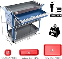Vista 2 de AIRAJ Carrito de herramientas rodante de 3 niveles, carrito de herramientas mecánicas sobre ruedas, carrito de utilidad industrial con cajones