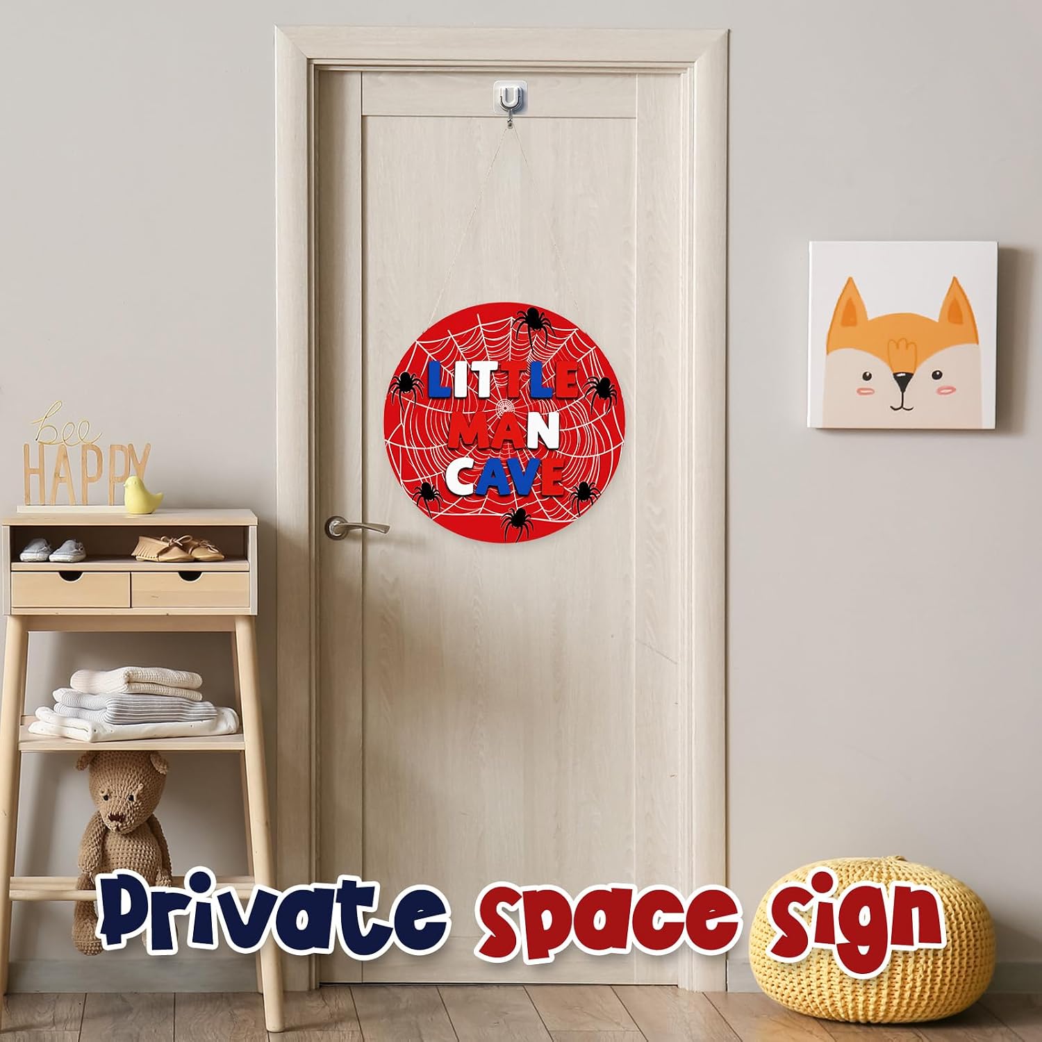 Qunclay Spider Room Decor 11.8'' Round Wooden Hanging Door Sign with Rope