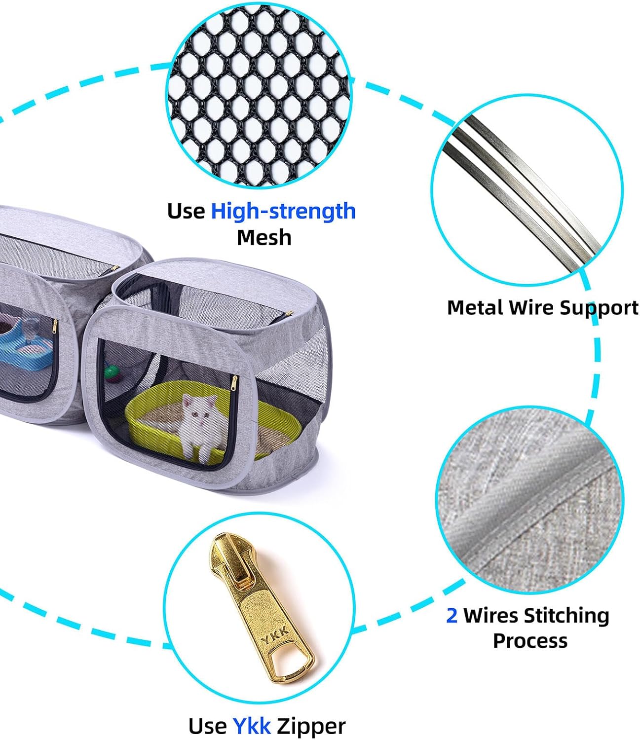 NAFU Corner Cat Playpen Space Saving for Indoor Use, Pet Playpen with Litter Box Compartment, Foldable & Portable Enclosure for Kittens or Puppy, Cat Houses & Condos