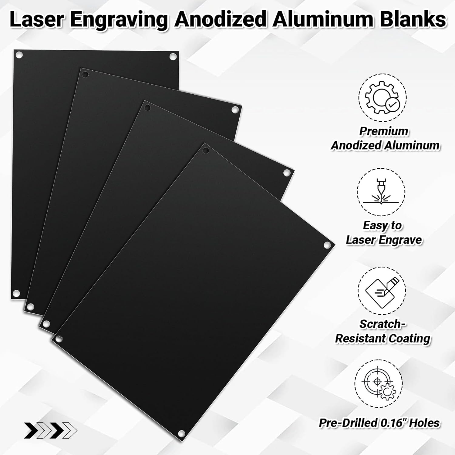 10 Pack 4x6 Inch Black Anodized Aluminum Sheets, 0.04 Inch Thick Laser Engraving Blanks with Pre-drilled Holes & Protective Film for DIY Crafting, Nameplates, Signs & Decor