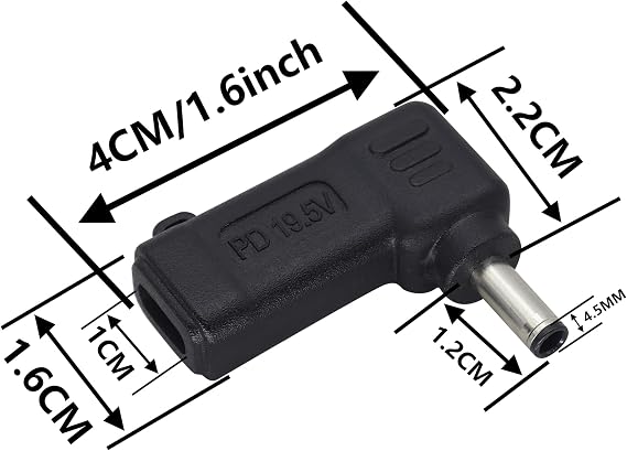 90W PD Power Charger Connector USBC to 4.5mm Laptop Charging Adapter