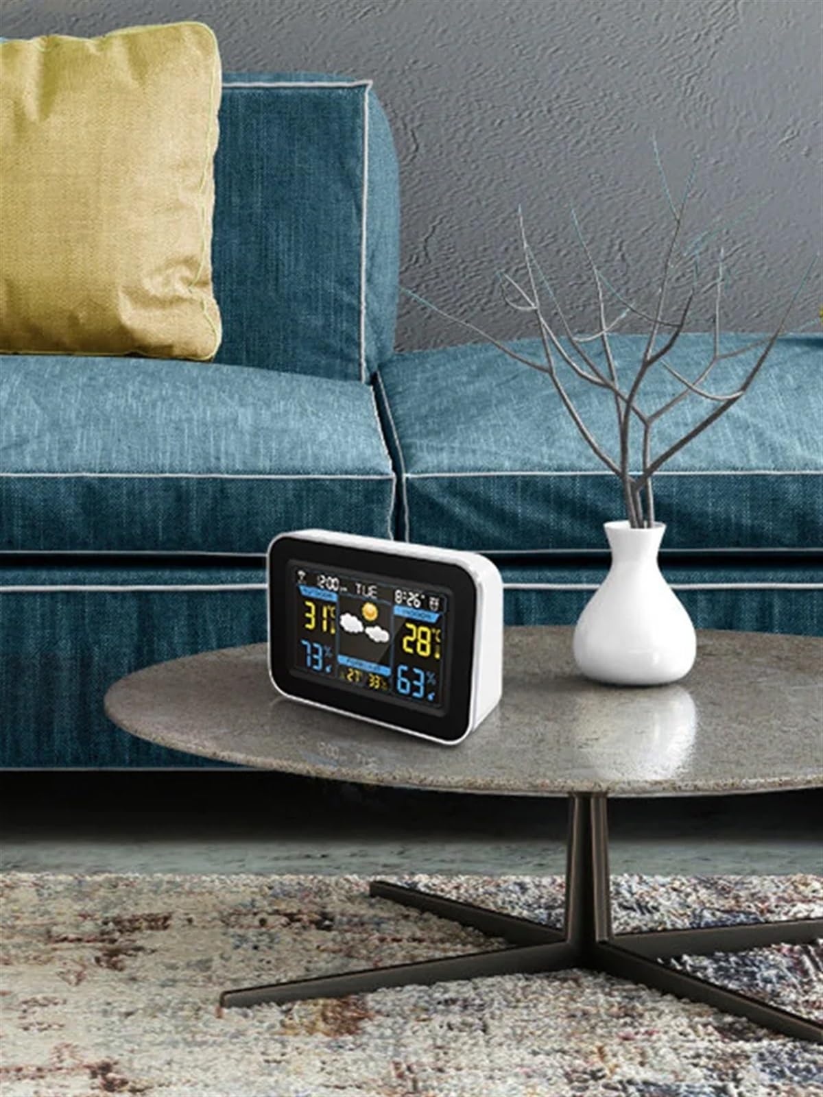 Stacja Pogodowa, Wi-Fi Stacja pogodowa Zegar Kontrola aplikacji Cyfrowy wewnętrzny monitor temperatury i wilgotności na zewnątrz, kolorowy budzik Kalendarz Weath(Wit)