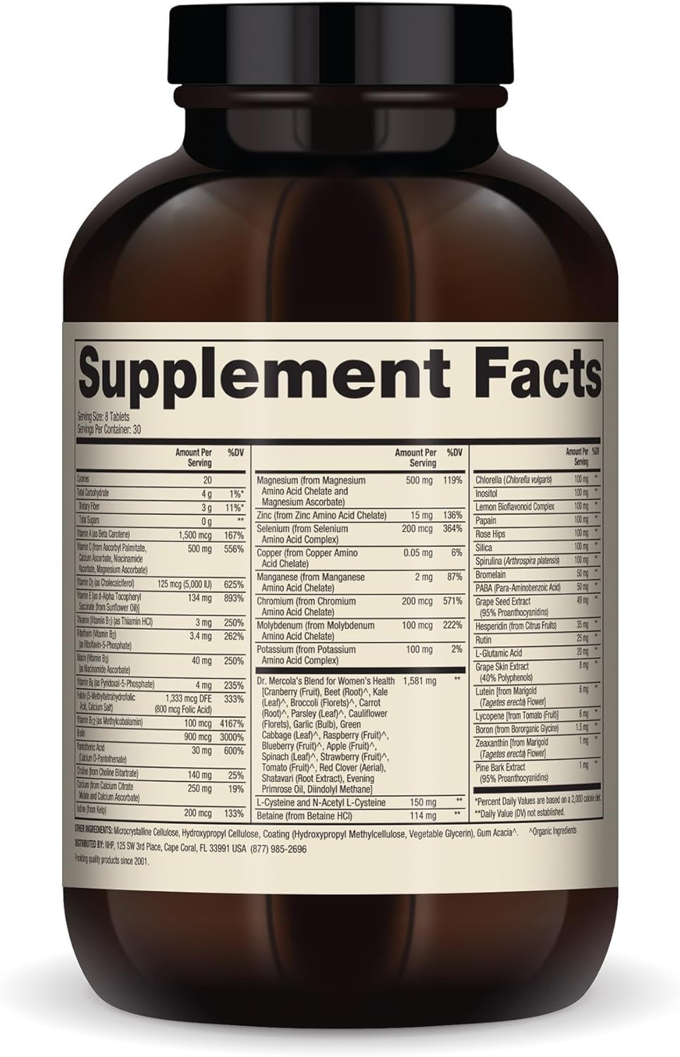 Dr. Mercola Whole-Food Complex for Women - with Added Multivitamin Plus Vital Minerals - Supports Energy & Cellular Health - Non-GMO, Gluten-Free & Soy-Free - 240 Tablets (30 Servings)