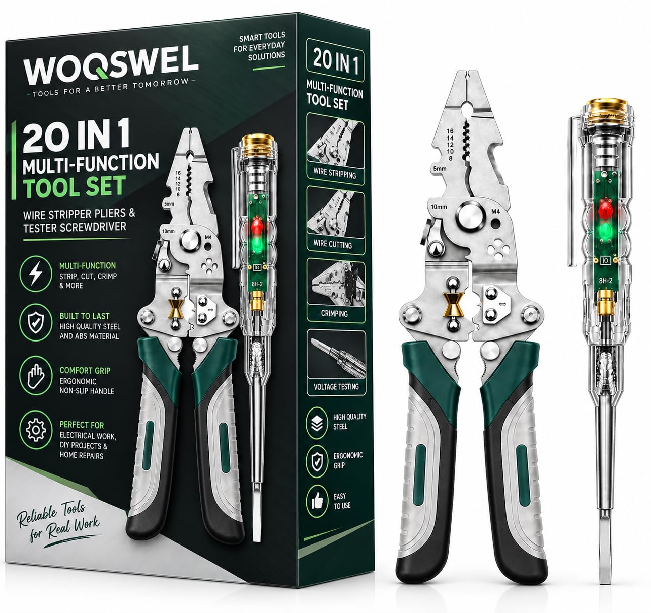 23-in-1 Wire Stripper Tool Kit with Tester Screwdriver | Multi Function Wire Stripping, Cutting & Crimping Pliers | Electrical Repair Tool for Electricians, Cable, DIY, Home & Professional Use