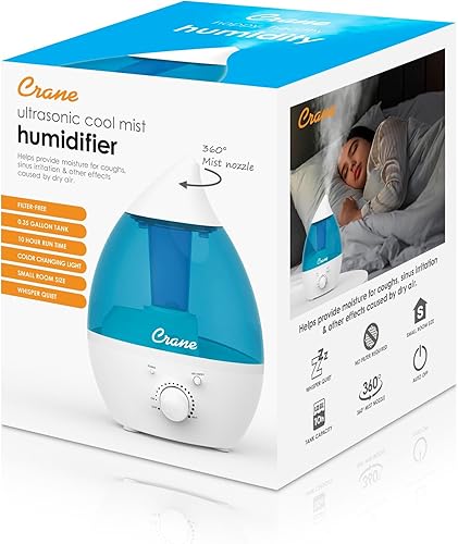 Miniatura 7 de Crane Humidificador ultrasónico personal de niebla fría de 1.3 litros para dormitorio de niños, humidificadores pequeños para dormitorio, niebla