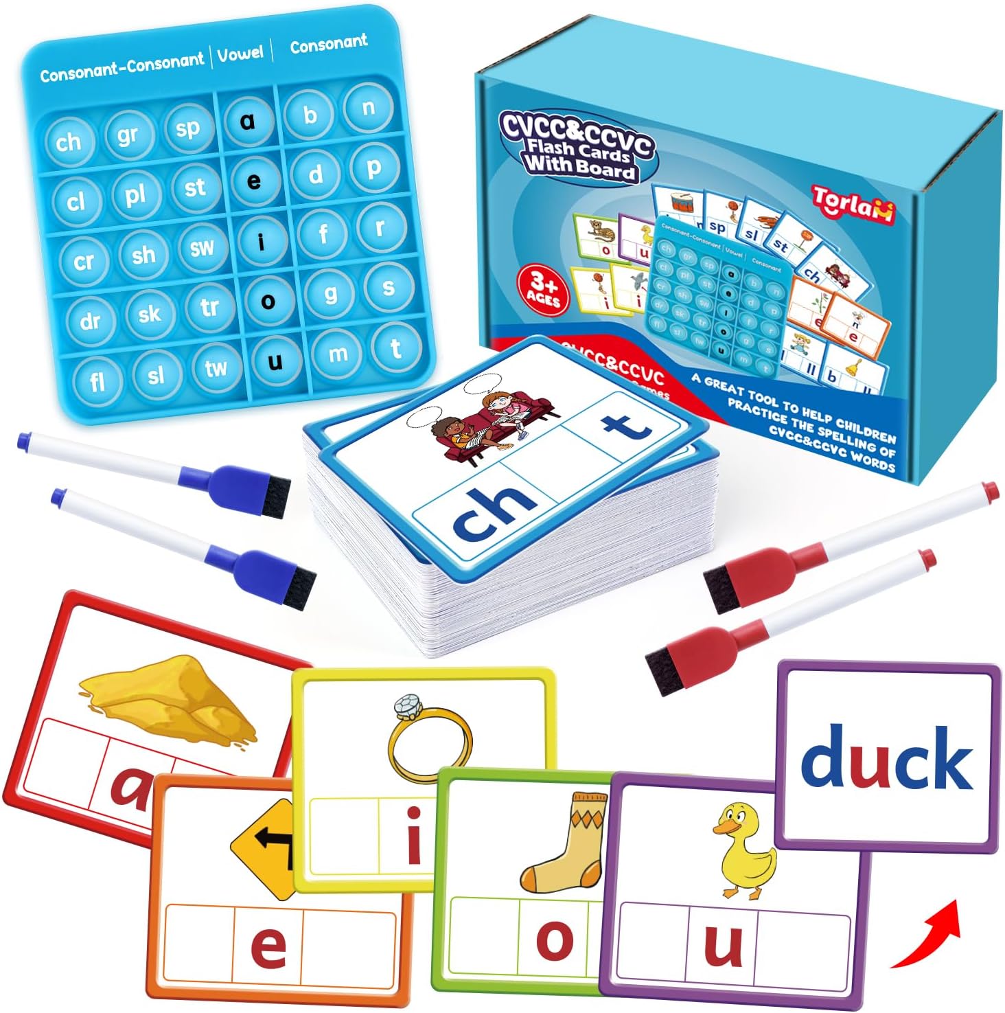 Torlam CVCC & CCVC Word Games, Sight Words Flash Cards Spelling Reading Learning Phonics Games for Kids, Speech Therapy Toy, Kindergarten Classroom Must Have Learning Activities Homeschool Supplies