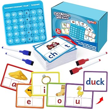 Torlam CVCC & CCVC Word Games ، بطاقات فلاش كلمات البصر قراءة التهجئة ألعاب الصوتيات للأطفال ، لعبة علاج النطق ، يجب أن يكون لرياض الأطفال أنشطة تعليمية لوازم مدرسية