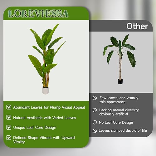 Miniatura 8 de Planta artificial de plátano de 6 pies para decoración de sala de estar, planta de piso de hoja de plátano sintética grande, árboles artificiales