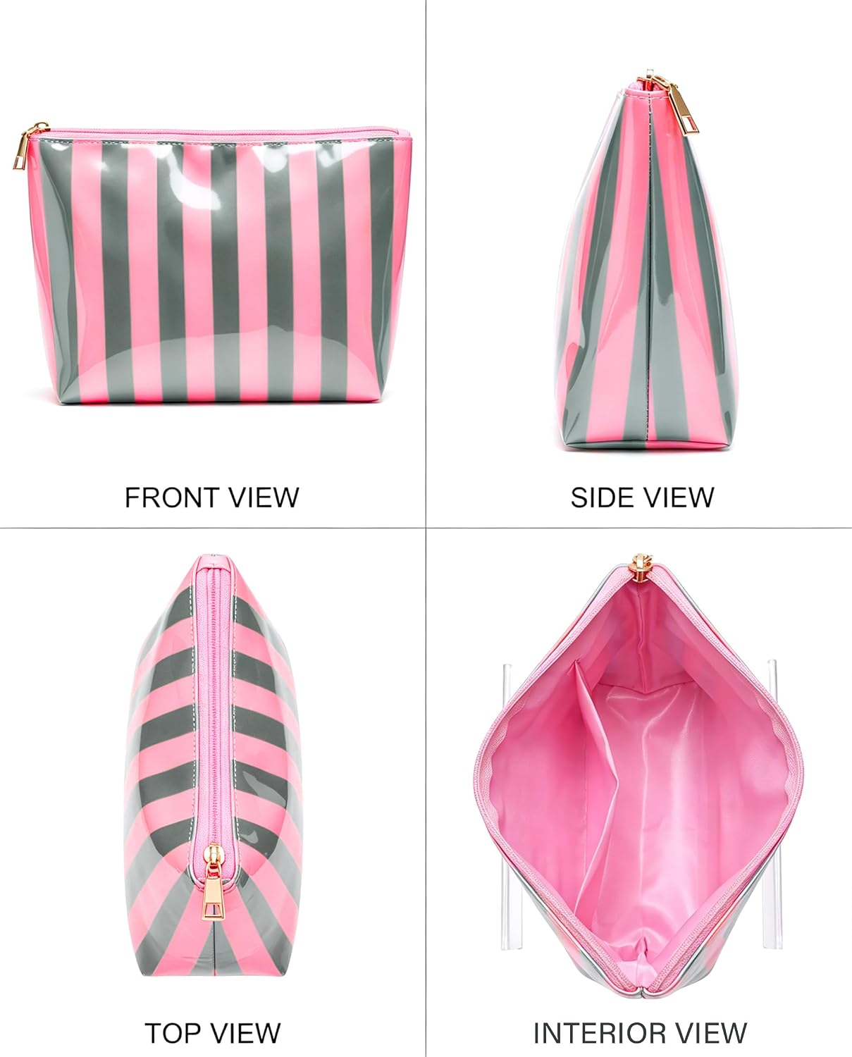 LETGO Pink Green Striped Clear Cosmetic Bag,Cute Waterproof PVC Makeup Bag Pouch, Preppy Aesthetic Travel Toiletry Organizer Beach Essentials Y2K Makeup Bag for Teens Women (Pink Green)