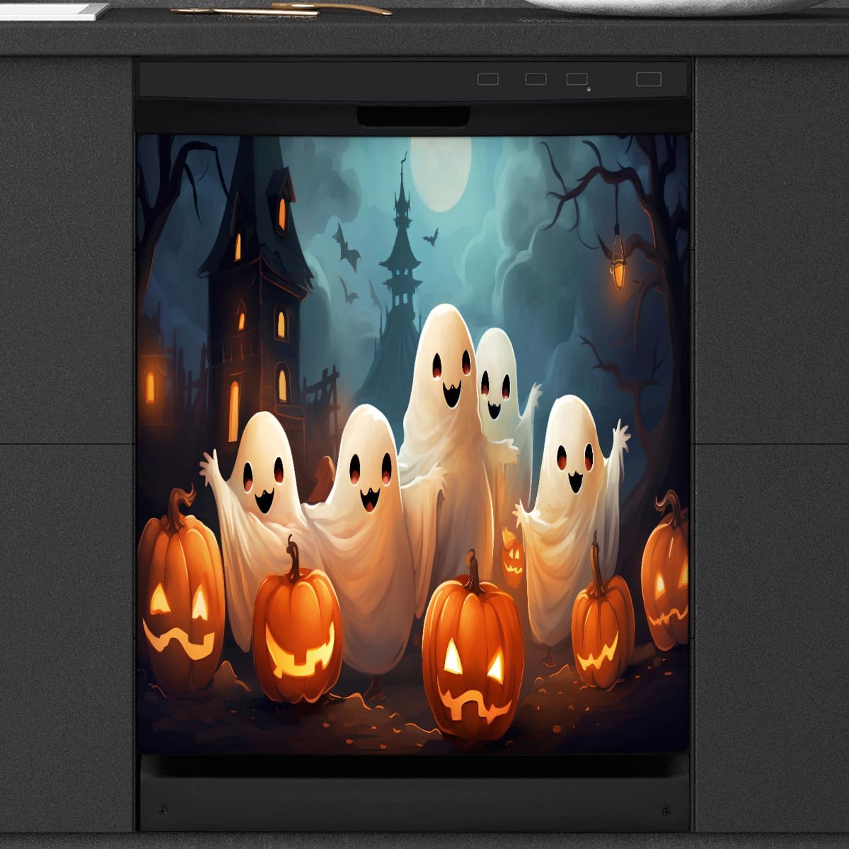 Dishwasher Magnet Cover Front Dishwasher Cover Decoration Reusable Magnetic Door Cover Panel Decal Home Appliances Stickers Kitchen Refrigerator Fridge Halloween Pumpkin Horror 23"x26"