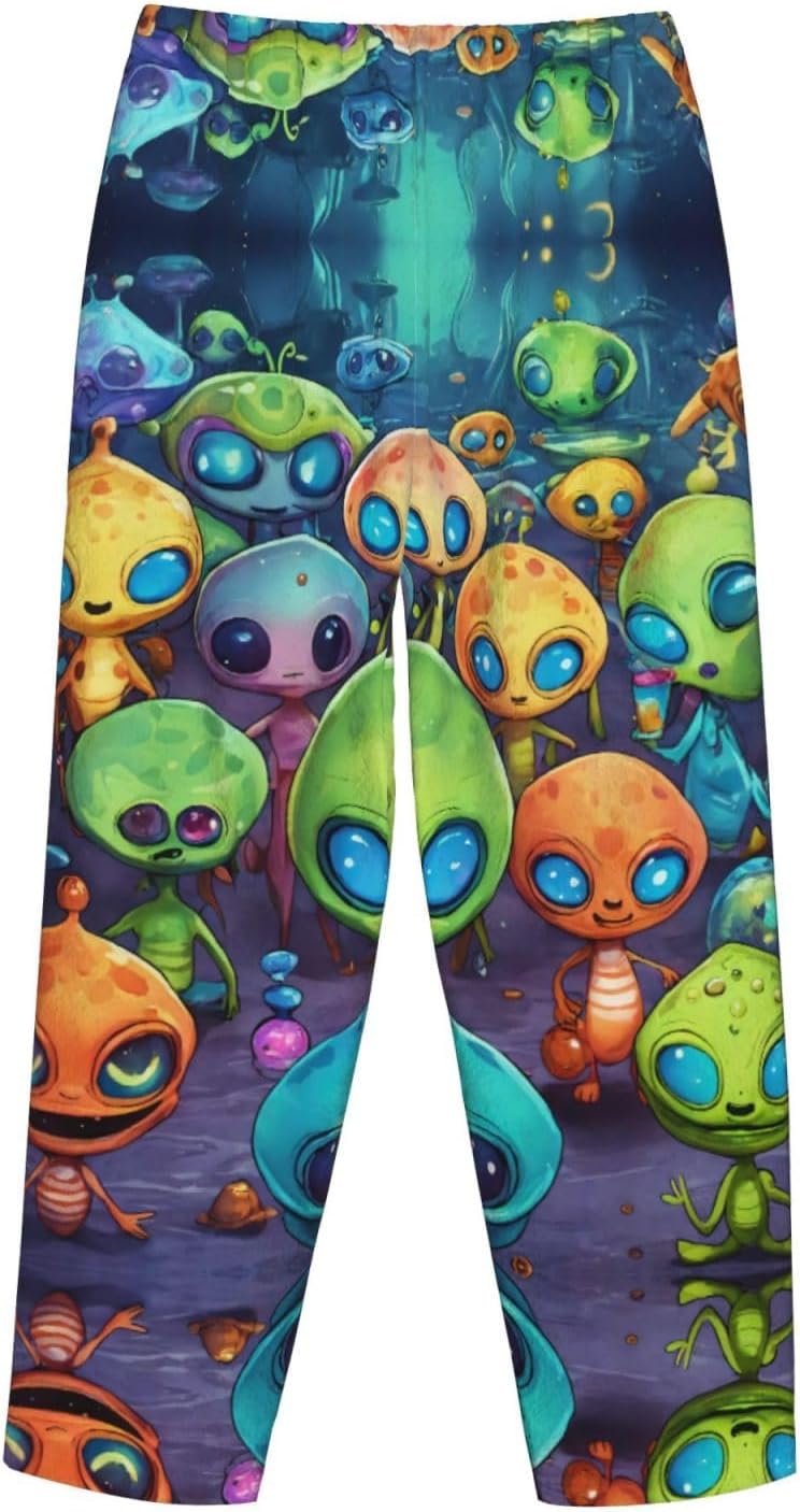 Astronaut And Alien Print Cozy Women'S Flannel Pajama Pants,Perfect For Christmas And Everyday Comfort