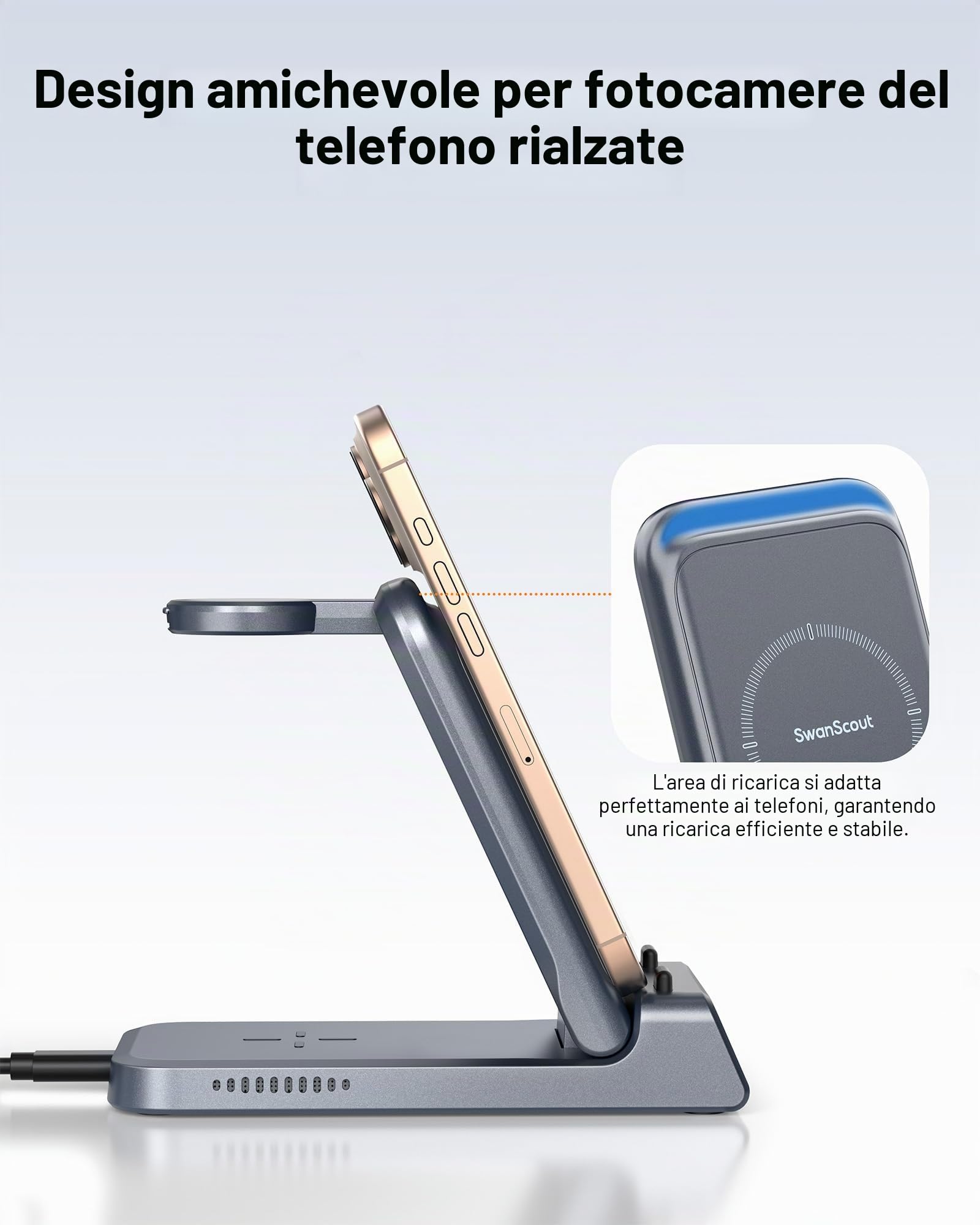 3 in 1 Caricatore Wireless Pieghevole per iPhone Air/17/Apple Watch 11 | Stazione di Ricarica per iPhone 16/15/Apple Watch Ultra 3/SE 3/10/9, Portatile da Viaggio, con Display Ora, Senza Adattatore