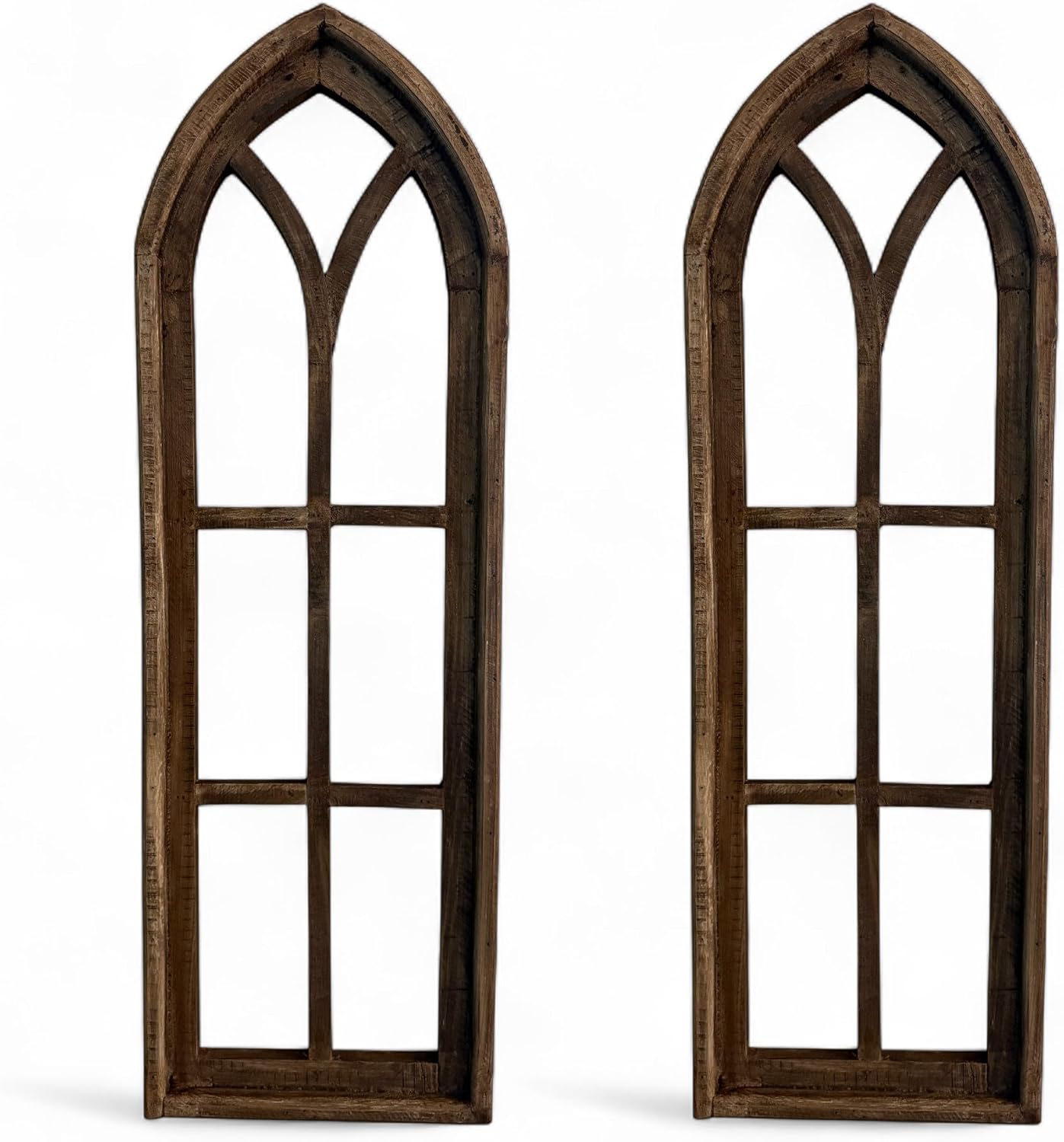 Farmhouse Wooden Wall Window Arches Set of 2 - Wood Windows- The Rustic Brown Dandelion (Rustic Brown)