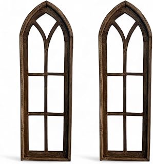 Farmhouse Wooden Wall Window Arches Set of 2 - Wood Windows- The Rustic Brown Dandelion (Rustic Brown)