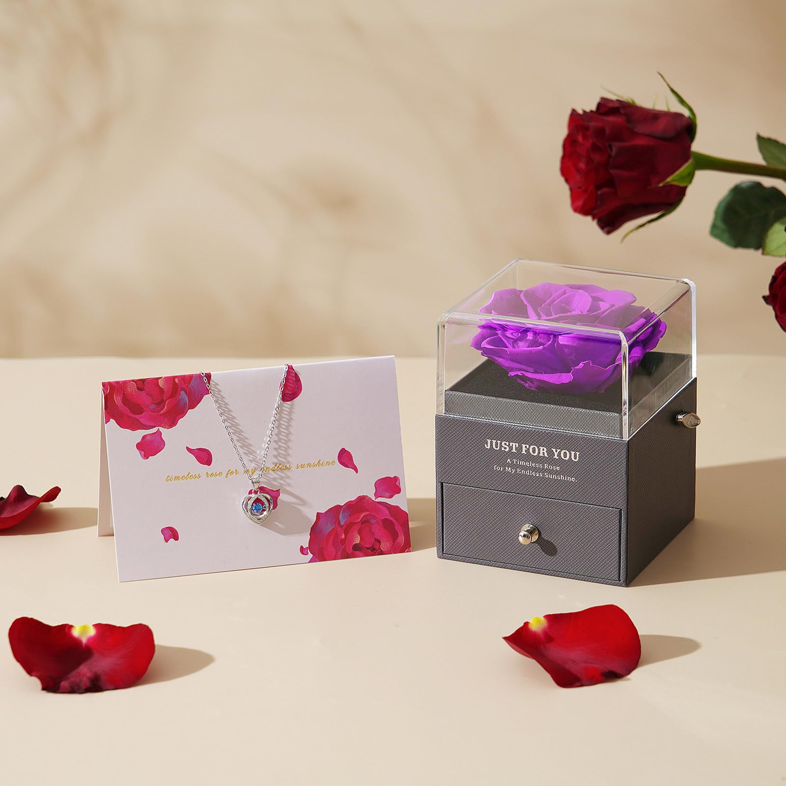 ADDWel Wieczna róża z naszyjnikiem w kształcie serca i pozytywką "You Are My Sunshine Mama, Żona, Babcia lub Dziewczyna na Dzień Matki, Urodziny, Rocznicę, Walentynki, Boże Narodzenie