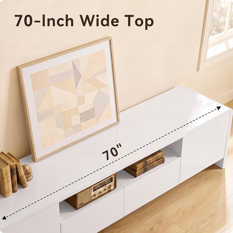 YESHOMY 70" Curved TV Stand for 75 Inch TV, Modern Wood Media Console image 5