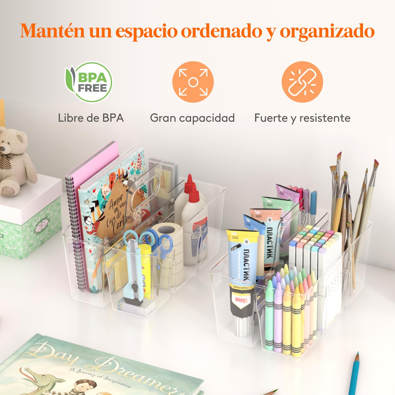 Lifewit Cesta Organizadora Apilable De Plástico Con 4 Compartimentos – Asa Resistente (25.2x15.2x17.1 Cm) – Rosa, Para Cosméticos, Oficina O Costura