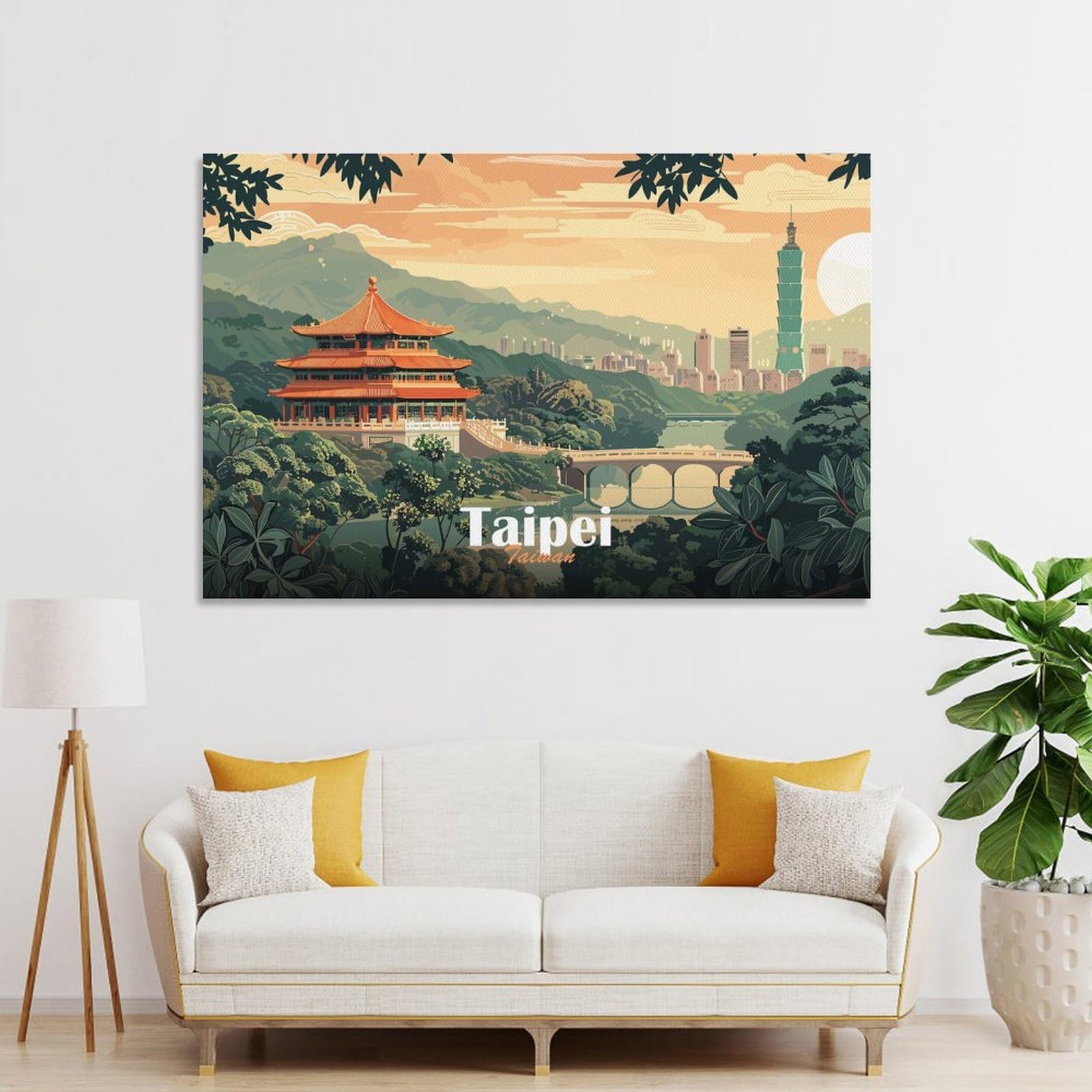 Junmoney Taipei Cityscape Wall Art Print, 24x36inch(60x90cm), for Bedroom Decor, Cosy Corners Or Studios, Canvas Wall Decor for Personal Spaces
