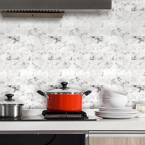 5 hojas de azulejos autoadhesivos 3D para salpicaduras de cocina, 12 x 12 pulgadas, color claro en azulejos de pared, adhesivo autoadhesivo 3D para