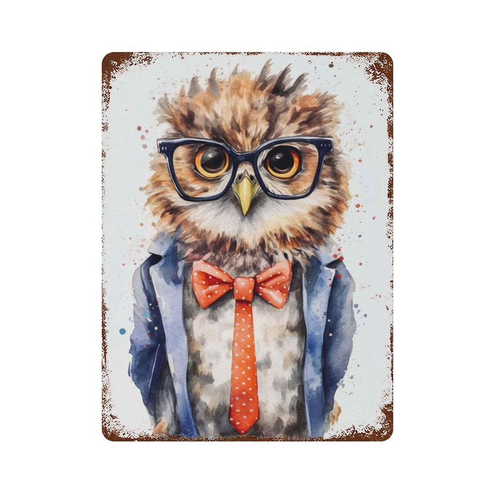 Rusty Metal Tin Sign Owl Human Schoolers 15.7"x11.8", Industrial Home Decor for Patio, Garden Room And Bar Decor