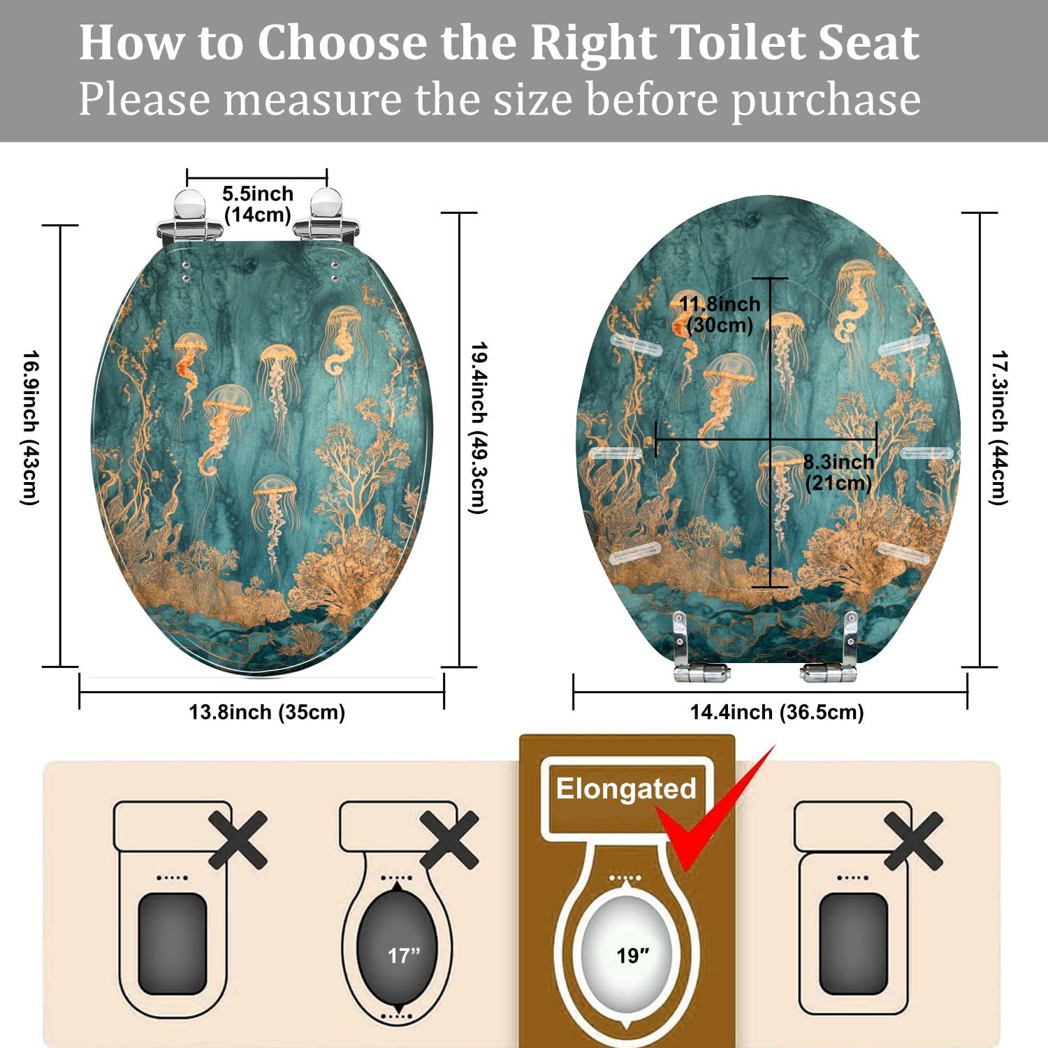 Asiento de inodoro alargado de resina para baño