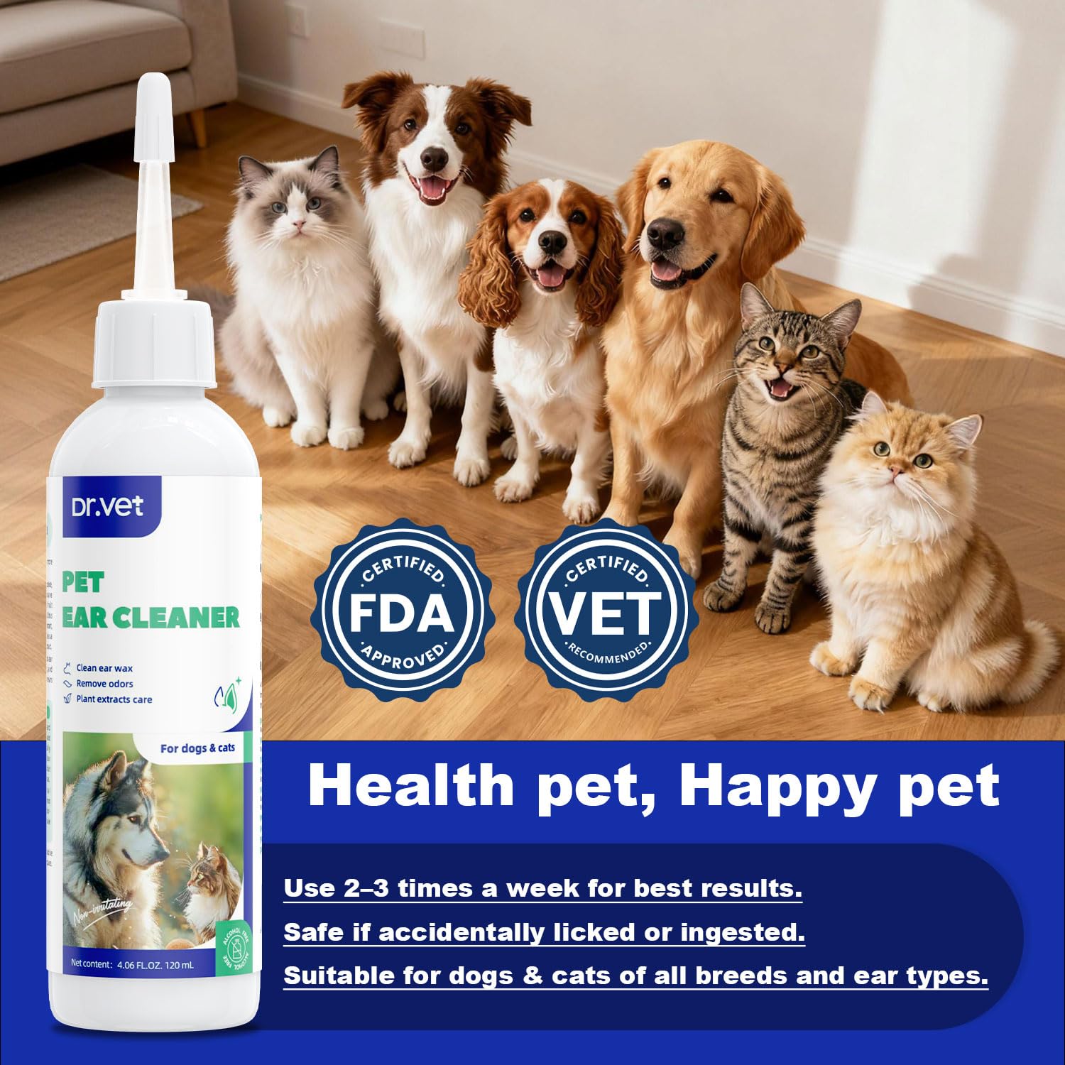 Dog Ear Cleaner Solution– Soft Nozzle Ear Treatment for Dogs & Cats, Gently Remove Dog Ear Wax & Debris, Soothe Ear Itching & inflammation, Odor Pet Ear Wash with Aloe Vera & Persimmon – 4.06 fl oz - image 8