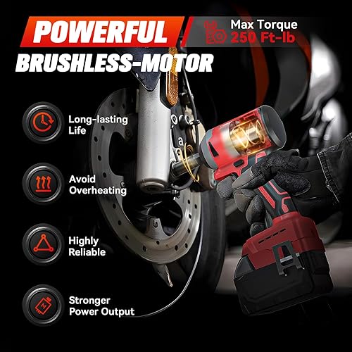 Miniatura 4 de Llave de impacto inalámbrica de 12 pulgada, anillo de cerdo compatible con batería Milwaukee de 18 V, motor de potencia sin escobillas de 250 pies,