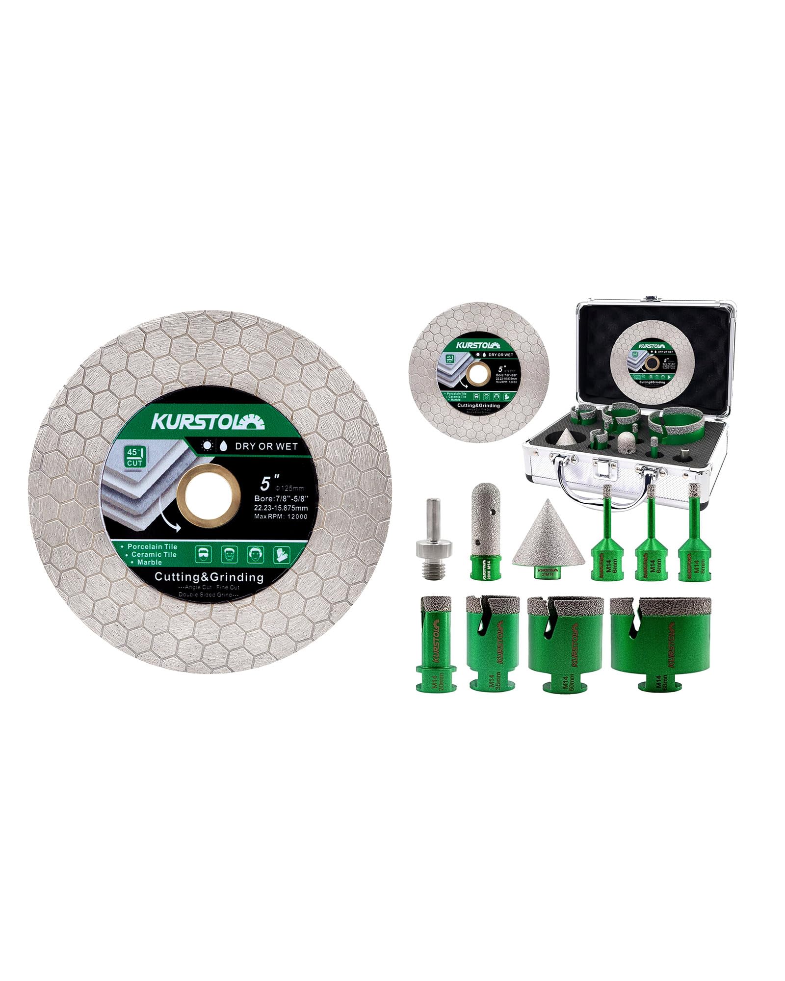 Diamant-Trennscheibe - 125mm und Diamant Fliesenbohrer Set 11 Stück