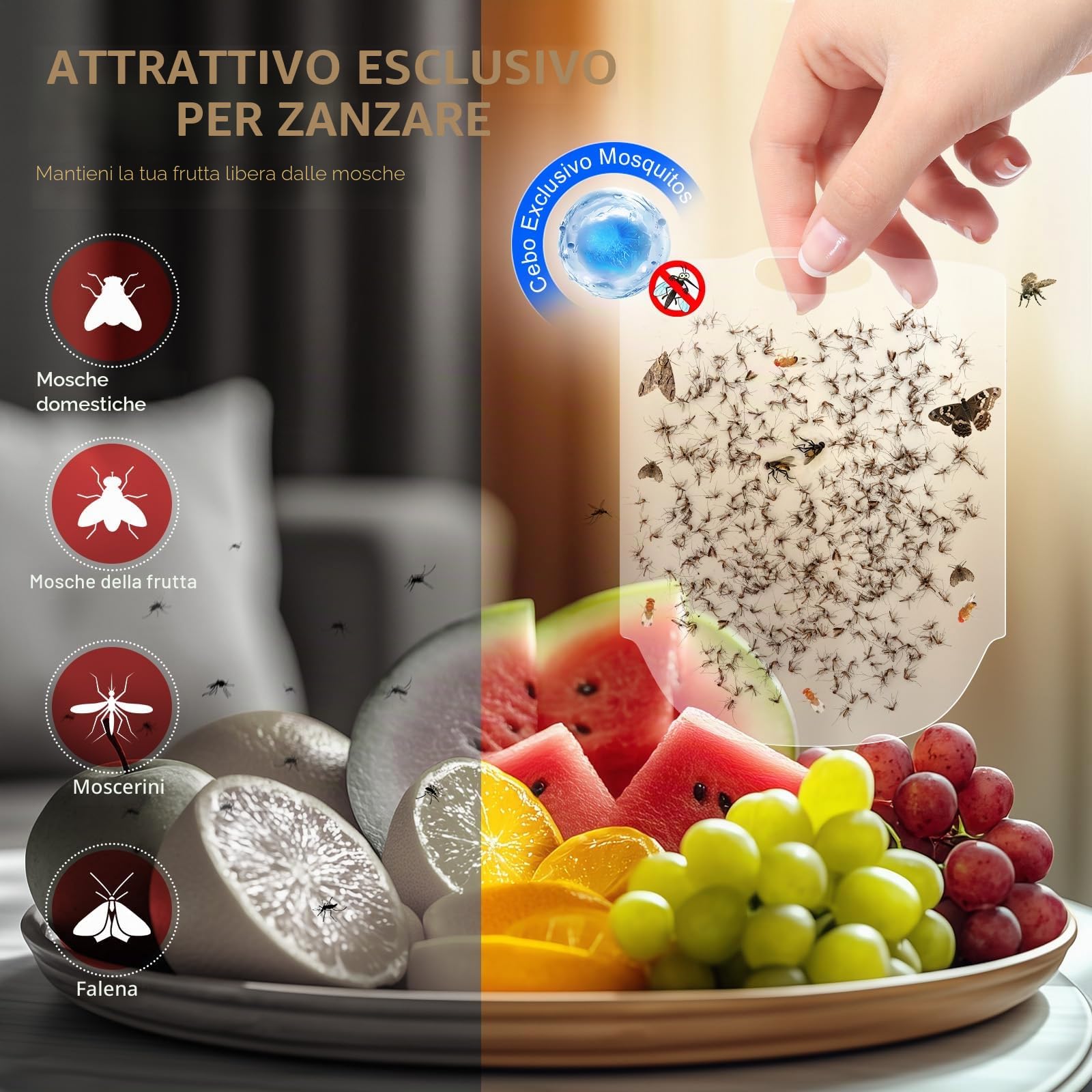Trappola per Mosche, Antizanzare Volanti Plug-in, Trappole per Mosche da Interni, Lampada Antizanzare UV con Adesivo, Trappola per Zanzare, Mosche della Frutta (2 Dispositivi + 12 Ricariche)