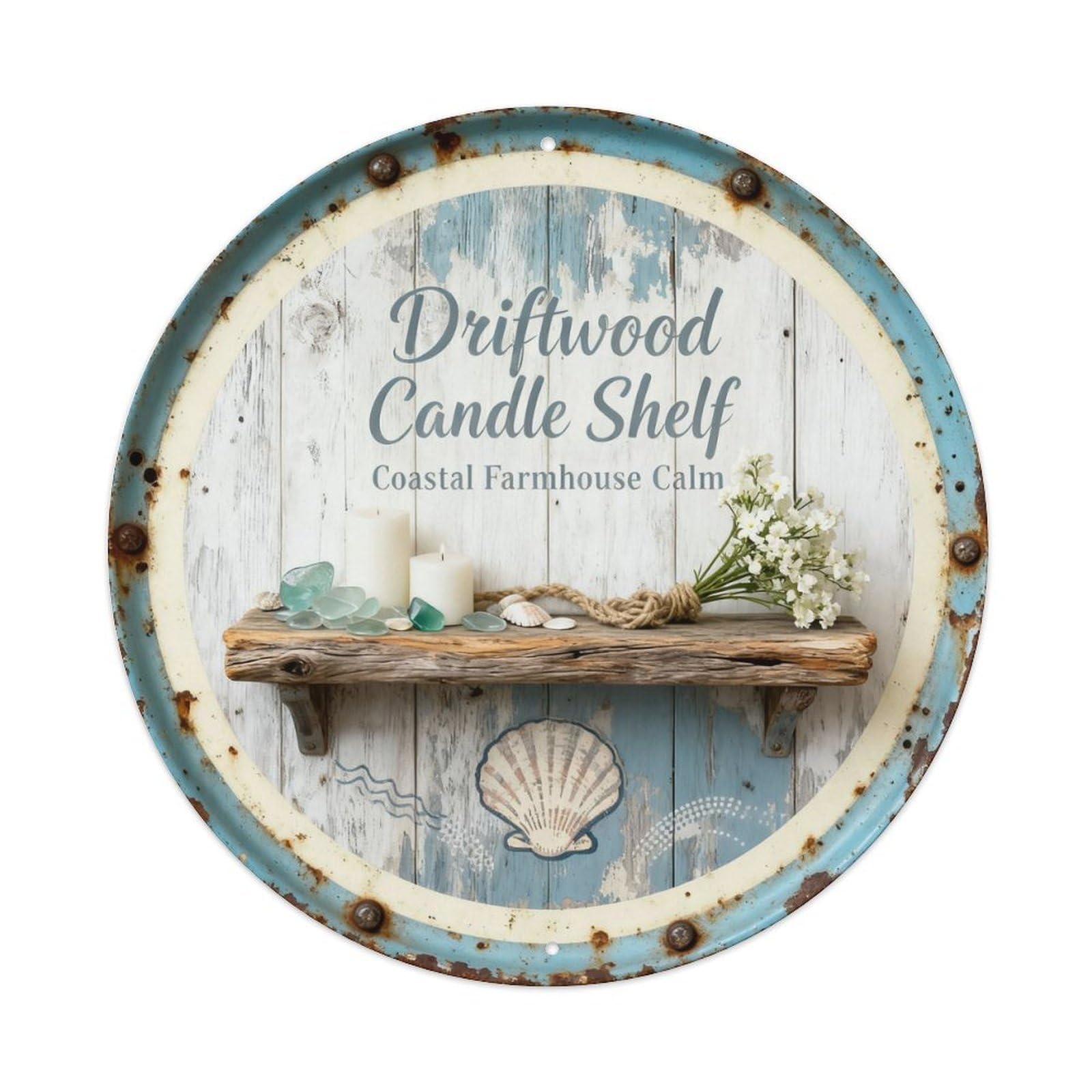 Driftwood Candle Shelf Metal Tin Sign Plaque