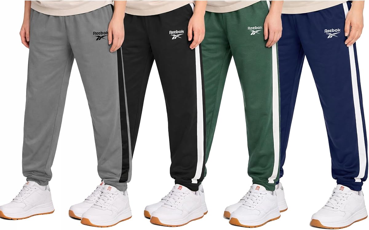 Reebok Boys 4 Pack Tricot Joggers for Running, Gym & Practice, with Pockets | Lightweight, All-Day Comfort with an Easy Pull-On Elastic Waistband, Assorted Colors, Great Everyday Value
