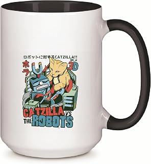 Gift for Cat Lovers Vs Robots Movie Poster with Quote Gift for Pet Owners 11oz 15oz Inner Color Accent Mug