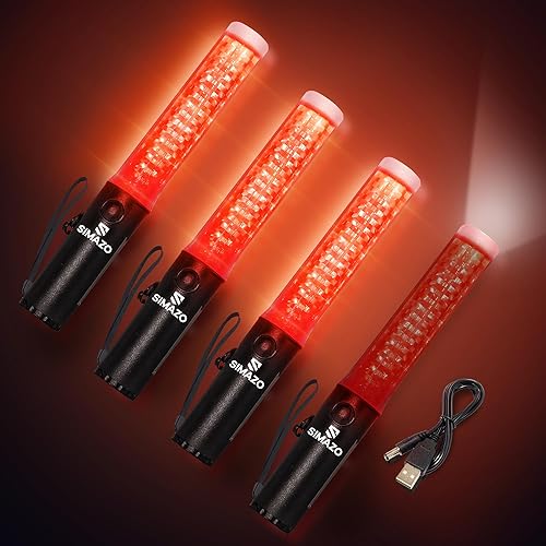 Paquete de 4 varitas recargables de señal de tráfico de 10 pulgadas, bastón de control de tráfico con LED blanco en la parte superior, varita de