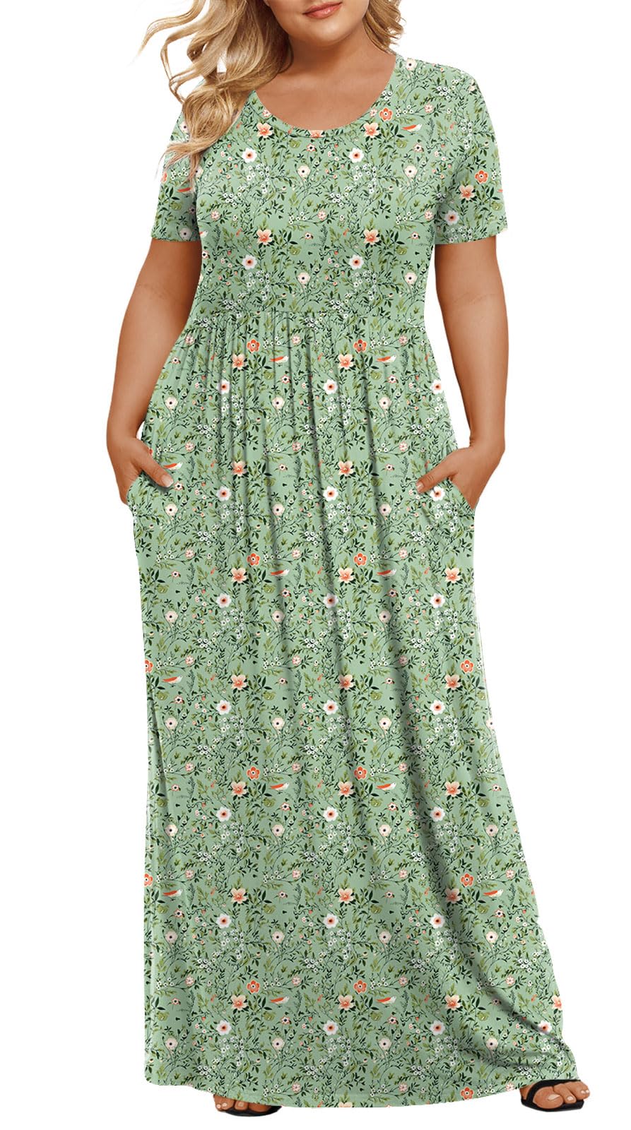 LONGYUAN Women's Plus Size Maxi Dresses Summer Short Sleeve Casual Long Dress 2026 XL-6XL