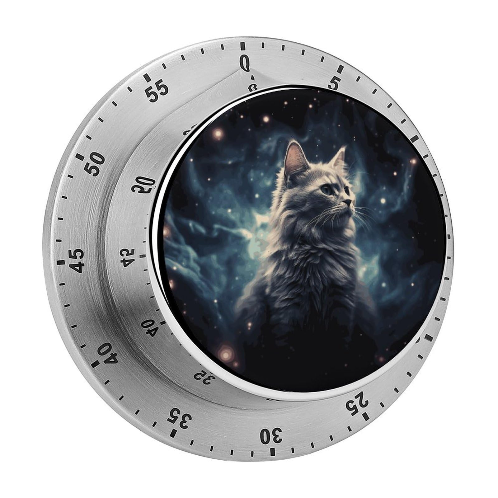 A Cat in A Nebula Visual Timer with Loud Alarm 60-Minute Kitchen Timers Exquisite Stainless Steel Body - Mechanical Desk Timer Countdown Clock for Cooking Chef Clock