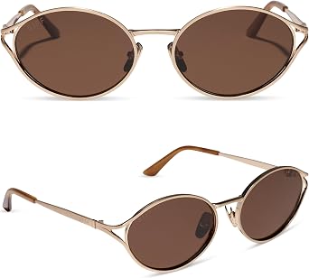 DIFF Juliette Designer Oval Polarized Sunglasses for Women, Brushed Gold | UV400 Protection, Truffle Lens, Premium Stainless Steel Frame, 55mm Lens Width, Trendy Designer Style, Everyday Wear