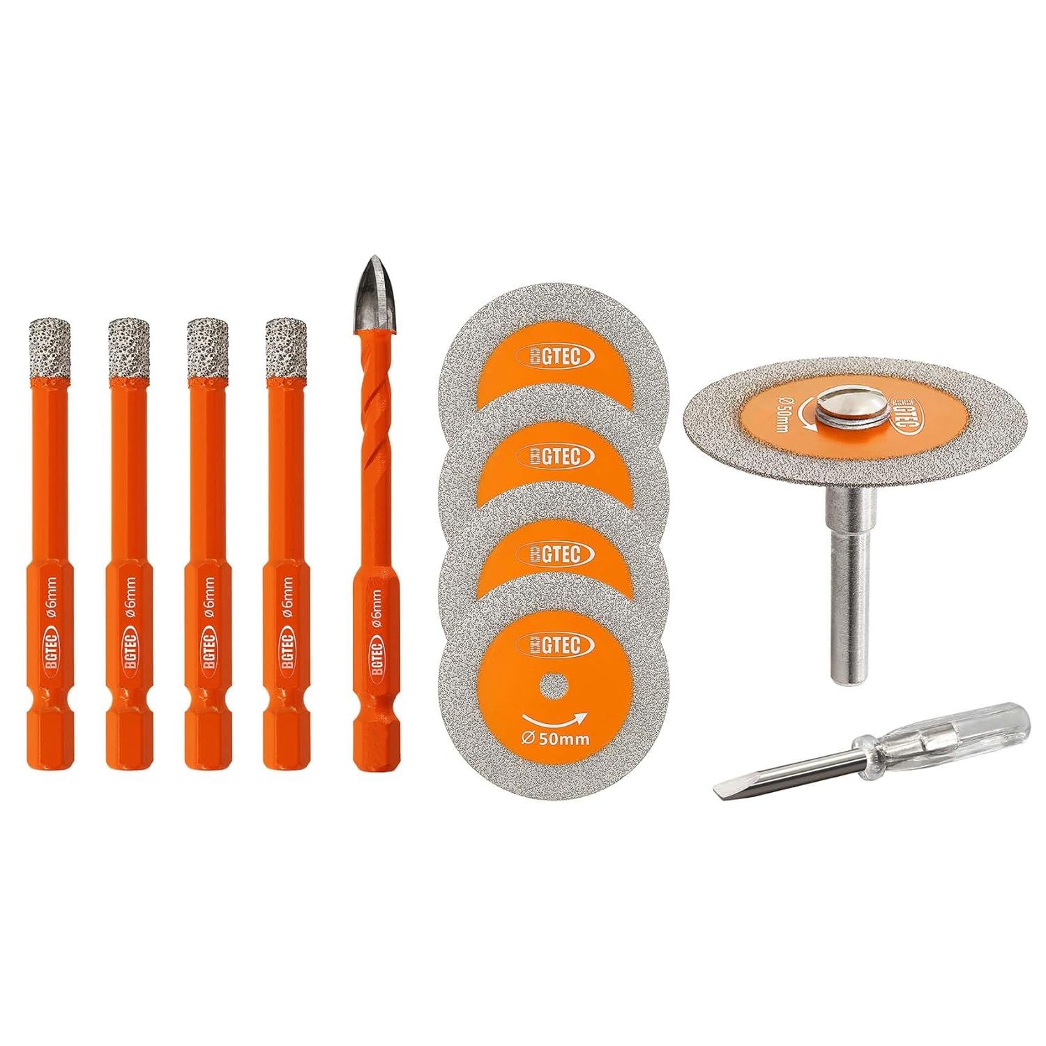 BGTEC Dry Diamond Drill Bits Set 5pcs and Diamond Glass Cutting Disc 5pcs 50mm/2"