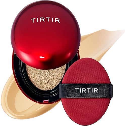 TIRTIR Mask Fit Red Cushion Foundation | Full coverage, Weightless, Skin fit, Satin Glow Finish, Korean Makeup BB Foundation, beauty, Tattoo cover up, Buildable (#22W Sheer Beige, 0.63 Fl Oz)