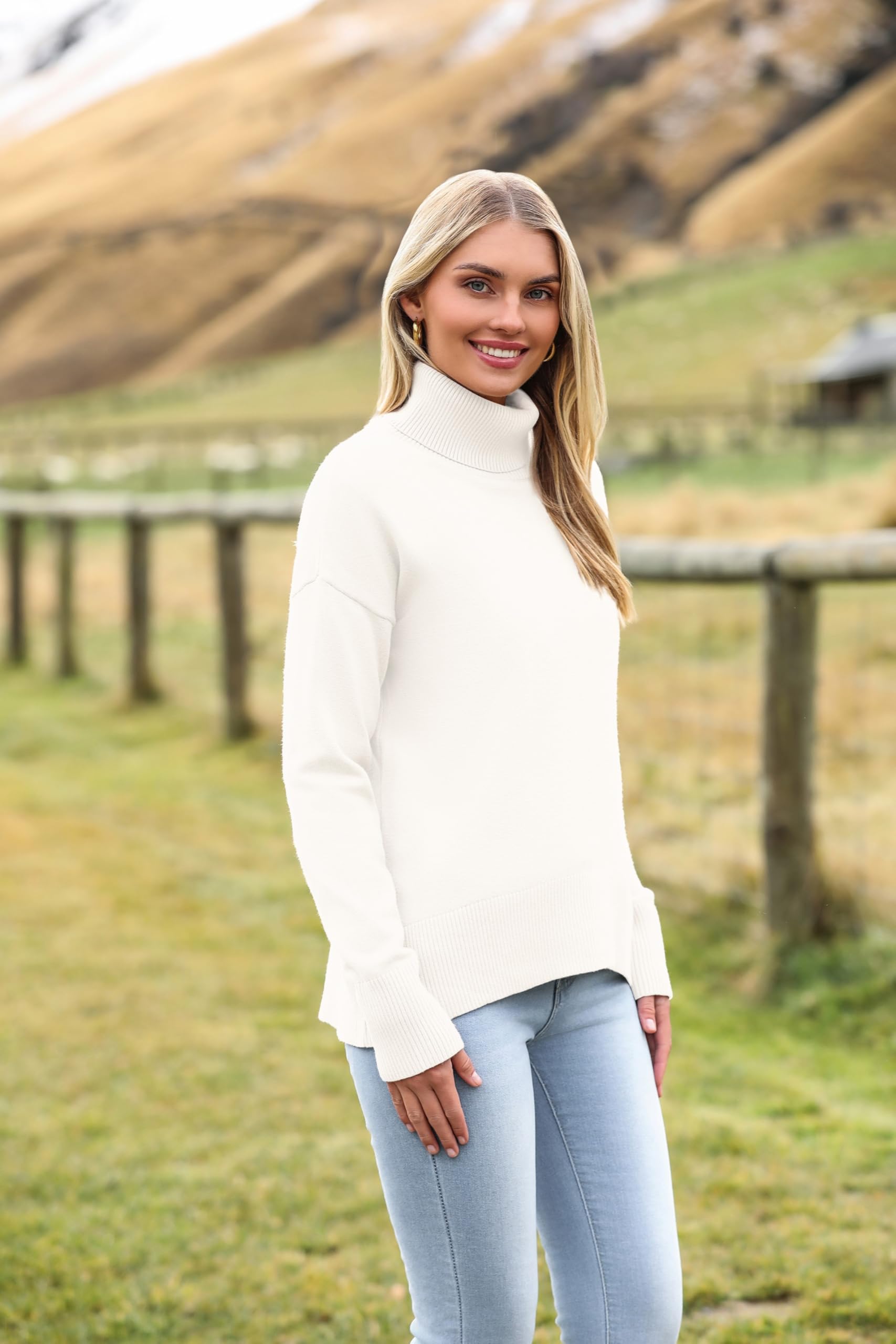 Zeagoo Maglione Donna Elegante Dolcevita Invernale Autuno Caldo Maglioncino Oversize Lunga Maglia Basic Pullover Morbido Sweater S-XXL